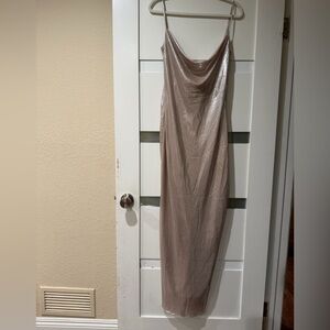Sheer Cowl Neck Slip Dress in Taupe